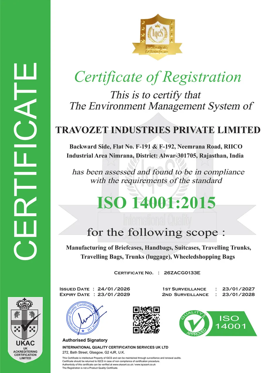 Travozet ISO 14001:2015 certificate