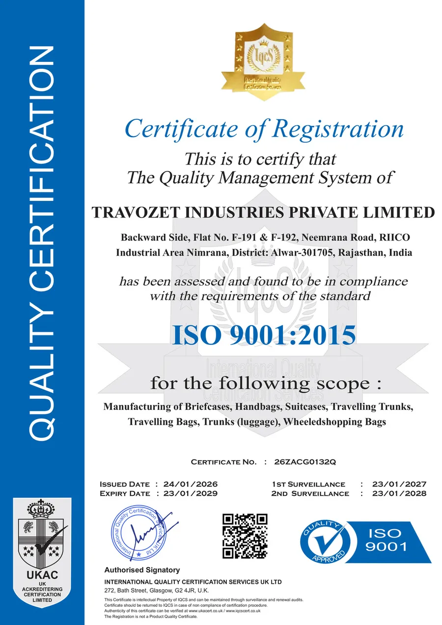 Travozet ISO 9001:2015 certificate