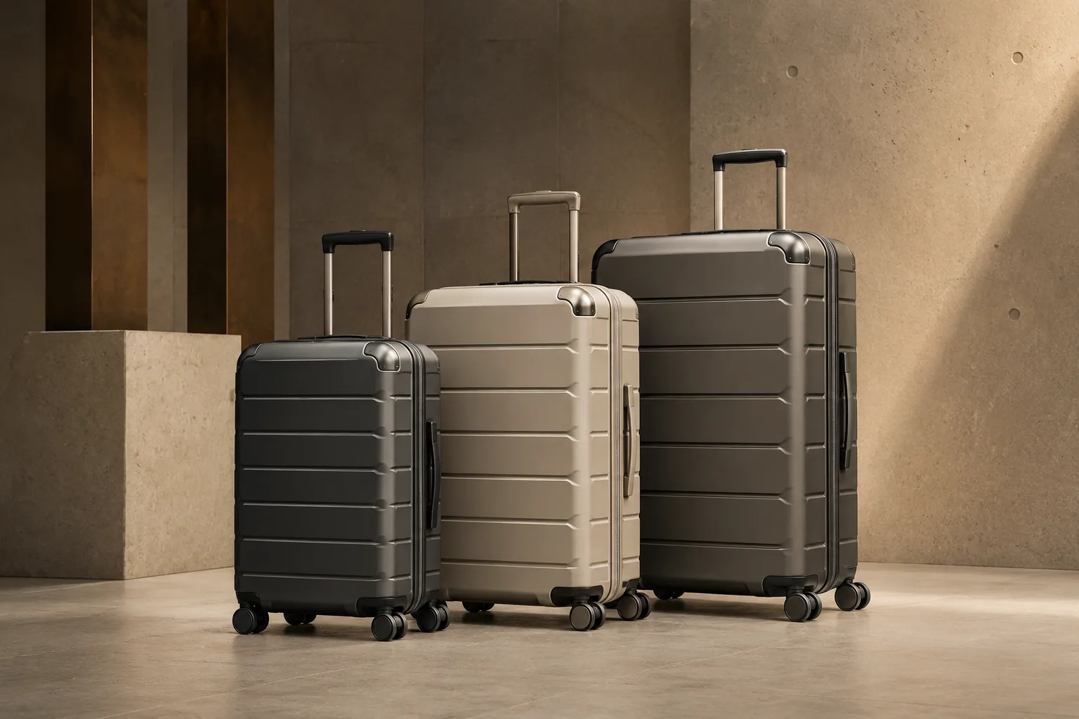 Premium hard-shell luggage range representing cabin, medium and large-format manufacturing capability.